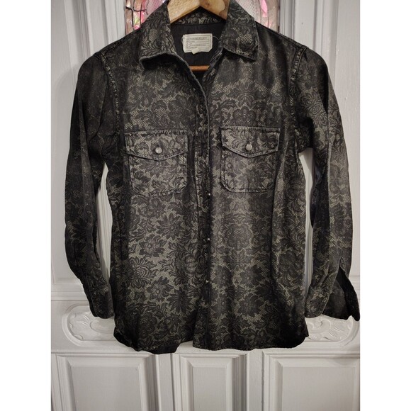 CURRENT ELLIOTT The Perfect w/o Epaulettes lace Print Black Shirt Womens sz 0 - Picture 1 of 6
